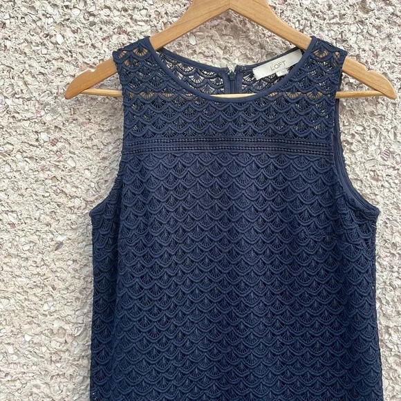 chinese dress ladies Ann Taylor Loft Navy with Lace Overlay Shift Dress- Size 10